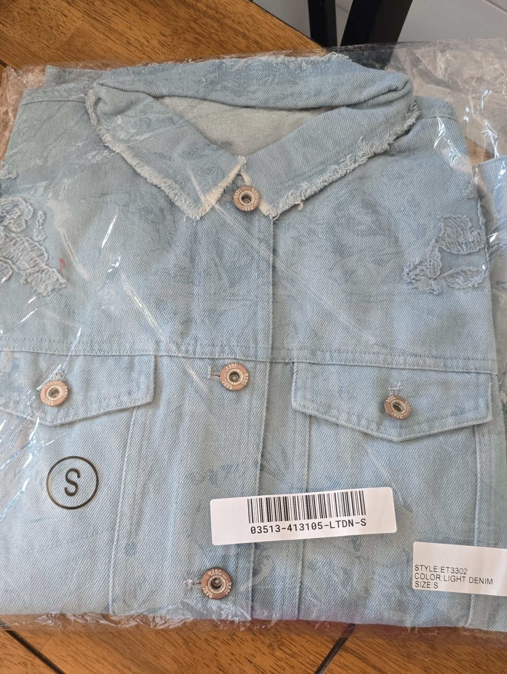 Light Wash Distressed Denim Jacket - Light Blue